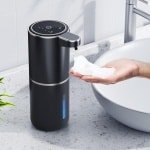 Automatische zeepdispenser, 380 ml, wandmontage, contactloze elektrische zeepdispenser met sensor, USB oplaadbare schuimzeepdispenser voor badkamer, keuken, kantoor, zwart
