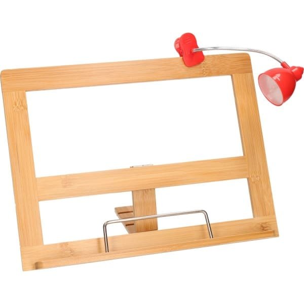 Bamboe houten kookboekhouder 32 cm met LED leeslampje rood - Handige keuken accessoires