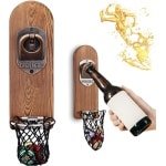 Bottle Openers met Net Catcher - Wall Mounted Houten Bierflesopener - Draadloze Kurkentrekker - Huishoudelijke Bar Accessoires voor Keuken - Tuin - Buiten - Ideale Bier Cadeaus voor Mannen