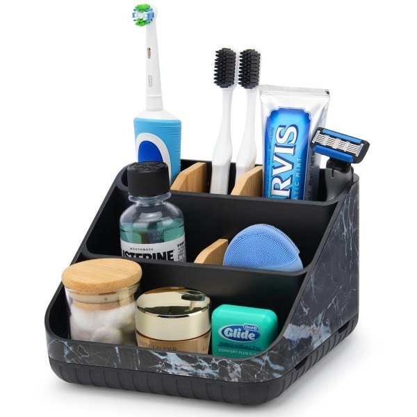 CHONLY Tandenborstelhouder Badkamerorganizer Verwijderbare antislip elektrische tandenborstelopslag met 6 sleuven voor badkamer, keuken en gezin