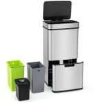 COSTWAY 72 l vuilnisemmer, 4 vakken, elektrische afvalemmer met sensor, afvalscheidingssysteem, 2 x 11 l + 3,5 l + 46,5 l, keukenafvalemmer, zachte sluiting voor keuken, kantoor, zilver + zwart