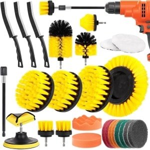 Cirulli 27-delige boorborstelset, elektrische reinigingsborstelset, boorborstelset, velgen, verbindingen en hoeken, borstel voor keuken, badkamer en auto, geel