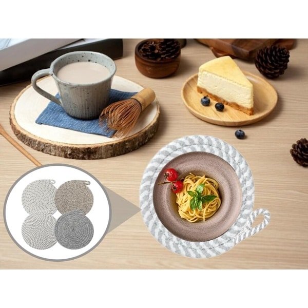 Cotton Coasters - 4 Stuks - 20 cm - Transparante Haken - Rond Onderzetters - Keuken Accessoires - Potten en Pannen