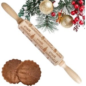 Deegroller kerstmotief hout - Bakrol reliëf kerstmis - Keuken accessoire met kogellagers