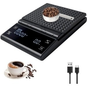 Digitale Koffieschaal met Timer - Elektronische Precisieschaal 0.01g - Oplaadbare Espressoschaal USB-C - Voor Pour Over Koffie - Keuken Barista Accessoire