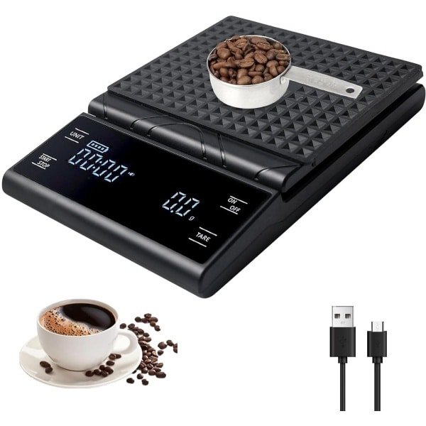 Digitale Koffieschaal met Timer - Elektronische Precisieschaal 0.01g - Oplaadbare Espressoschaal USB-C - Voor Pour Over Koffie - Keuken Barista Accessoire