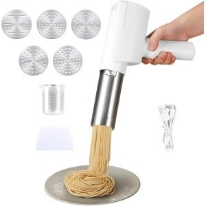 Draadloze Draagbare Pasta Maker - Automatische Pasta Maker met 2000/2600mAh Batterij - 5 Verwisselbare Mallen en Accessoires - Roestvrij Staal - Keuken & Buitenactiviteiten