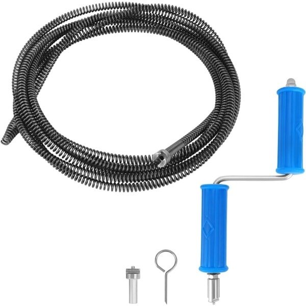 E-Ambar - Pijpreinigingsspiraal 5m voor het ontstoppen van afvoerbuizen - Multifunctionele drainreiniger met elektrische en handmatige adapter - Ø 10mm - Ontstoppingsveer voor keuken en badkamer