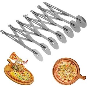 E-Ambar - Roestvrijstalen pizzasnijder met verstelbare deegsnijder en 7 wielen voor pizza, cake en gebak - Keuken en restaurant accessoire.