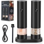Elektrisch Peper en Zoutmolen Set - USB-oplaadbare Elektrische Pepermolen - Kruidenmolen - Met Opbergbasis - Met Afwasbare Container - Voor Keuken/Picknick/Barbecue - Zwart