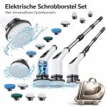 Elektrische Draadloze Schoonmaakborstel met 8 Verwisselbare Borstelkoppen 360° Roterende Power Scrubber Verstelbare Steel 137 cm Badkamer, Keuken, Tegels & A