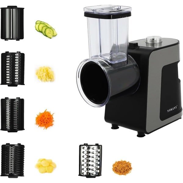 Elektrische Groentesnijmachine 1000W - 5-in-1 Mandoline, Rasp en Snijmachine met 10 Messen voor Keuken