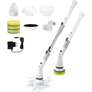 Elektrische Roterende Schoonmaakborstel met Telescoopsteel & 6 Opzetborstels - Voor Badkamer, Keuken en Auto
