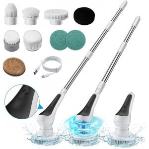 Elektrische Schrobber met Verstelbare Steel en 10 Borstels voor Badkamer en Keuken