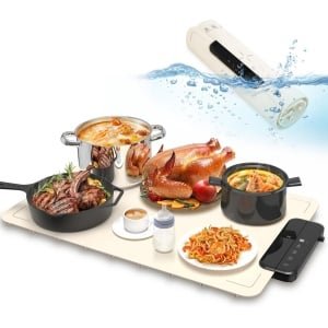 Elektrische Warmhoudplaat Siliconen - 6 Warmtestanden (40-100°C), Timer & Kinderbeveiliging - Draagbare Warmtemat voor Buffet en Keuken