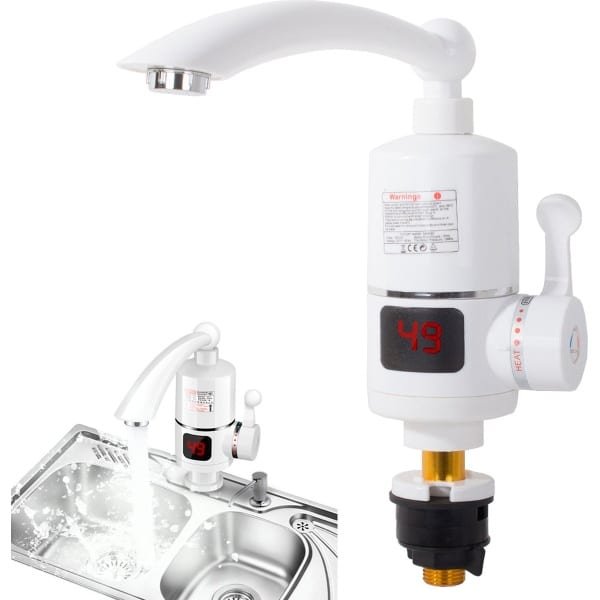 Elektrische kraan met doorstroomverwarmer voor keuken, tuin, badkamer, caravan, camping - Smart heater - Armatuur met onmiddellijke warmwaterbereider - Warmwaterkraan - Keukenkraan - Waterboiler - 230 V