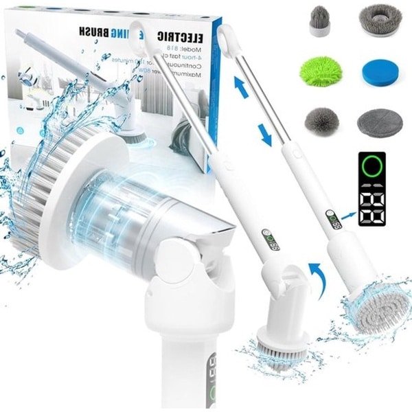 Elektrische scrubber - reinigingsborstel met 6 verwisselbare koppen - 5000 mAh batterijen - IPX5 waterdicht - badkamer - toilet - keuken - huishouden - auto