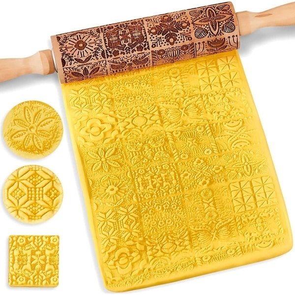 Embossed Rolling Pin - 3D Houten Roller - DIY Kerstmis - Keuken Accessoire - Koekjes Tool - 35 * 4.5CM