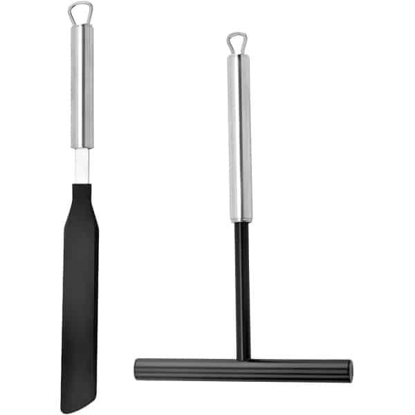 Famanu - Crêpe Accessoires Set RVS 2 stuks, pannenkoekendispenser en spatel, keuken bakgerei voor crêpes, galettes en pannenkoeken