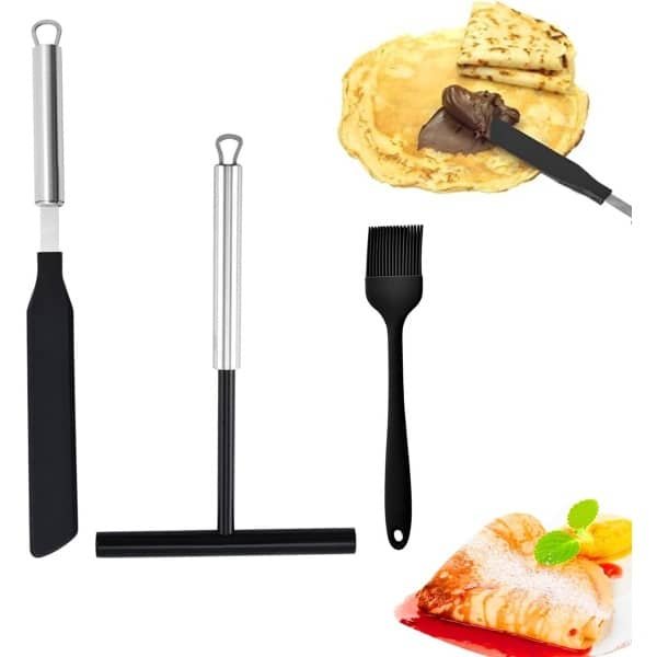 Famanu - Crêpe Hark Beslagverdeler Set, 3 stuks pannenkoekenverdelers voor crêpes en galettes, spreider accessoires voor keuken en bakplaat, gelijkmatige verdeling