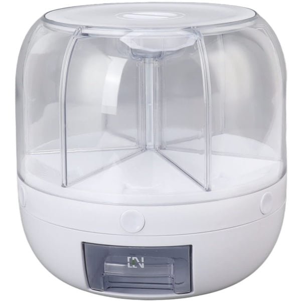 Graan Dispenser, 13.2lb 6 Compartiment Transparante Draaibare Graan Opbergdoos PP Rijst Dispenser Droge Voedsel Dispenser Keuken Accessoire voor Kleine Granen, Bonen, Rijst, Gerst