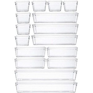 Grace Store 16-pack keukenlade-organizers van transparant plastic, bureaulade-organizer voor make-up, keukengerei en gadgets