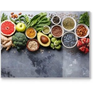 Grote Glazen Snijplank Superfood Design 40x30 cm - Antislip en Hygiënisch Keuken Accessoire