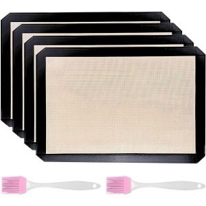 Herbruikbare siliconen bakmatten set met anti-aanbaklaag - 4 rechthoekige matten, 2 grillborstels - bakmatten voor brood - antislip design - keuken accessoires