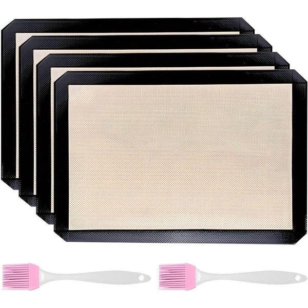 Herbruikbare siliconen bakmatten set met anti-aanbaklaag - 4 rechthoekige matten, 2 grillborstels - bakmatten voor brood - antislip design - keuken accessoires