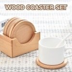 Houten Onderzetters Set met Houder - Dranken Onderzetters voor Thuis - Ronde Onderzetters van 9cm - Keuken Tafel Accessoires - Housewarming Cadeau