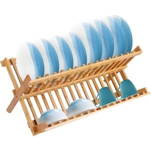 Houten Vouwbare Afwasrek - Dubbel Laags Keuken Accessoire - 2-Tier Vouwbaar Afwasrek - Keuken Organisator - 45.5 * 24.5cm Hol Ontwerp