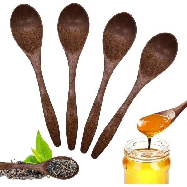 Houten lepels - keukengerei - handgemaakt - natuurlijke - honing - hout - 4 stuks - voor warme dranken - koffie en thee - keuken accessoires - geschikt voor roeren