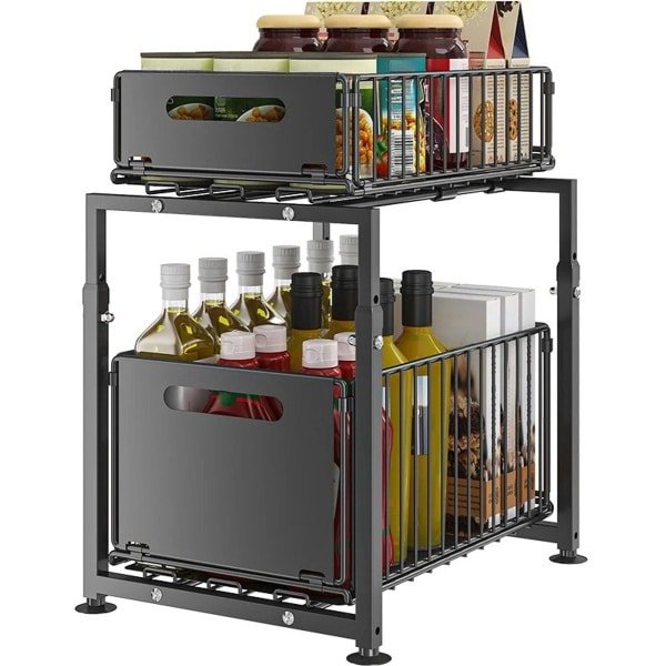 JAQZY Keuken Organizers - Keukenrek - Keuken Accessoires - Gootsteenkast Organizer - Kastopslag - Verstelbaar - Metaal - Zwart -