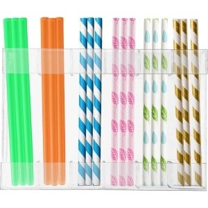 Jhubers Goods - Goods Voor Thuis - Rietjeshouder - Beker Accessoire - Herbruikbaar - Dubbelzijdige Tape - Organisator - Dispenser - Opslagcontainer - Keuken - Aanrecht - Kast - Doorzichtig - Geschikt voor Acrylische Rietjes - 6 Sleuven.