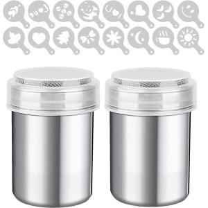 Jhubers Goods - Poedersuiker Zeef Set - Keuken Accessoires - Met Deksel - Cacaopoeder Bloem Zeef - Geschikt voor Poedersuiker Cacaopoeder - Wit Set