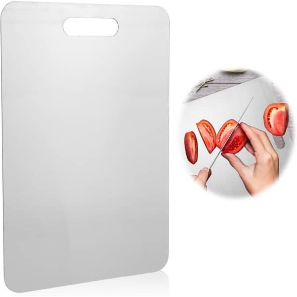 Jhubers Goods - Snijplank - Keuken Accessoire - Duurzaam - Groot Formaat - RVS - Snijmat - Voedselbereiding - Geschikt voor Diverse Keukenklussen - Metalen Keukengerei - Comfortabel Handvat - Voor Groente en Vleesbereiding