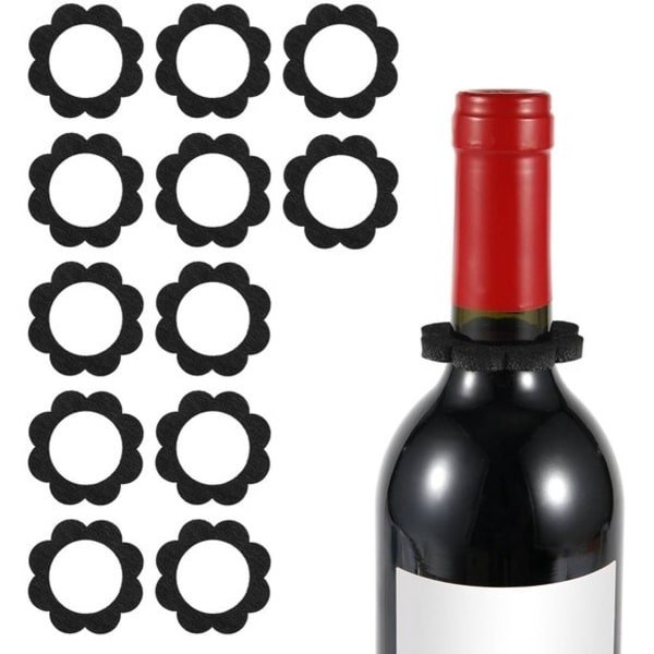 KARZO - 12 stuks Vilt Wijn Druppel Ring, Wijn Druppel Kraag Wegwerp Bloemvormige Geen Gemorste Wijnfles Druppel Stopper Lek Stopper Accessoires Gadgets Wijn Druppel Stop Ring Bescherming Cadeau voor Bar Keuken Feest