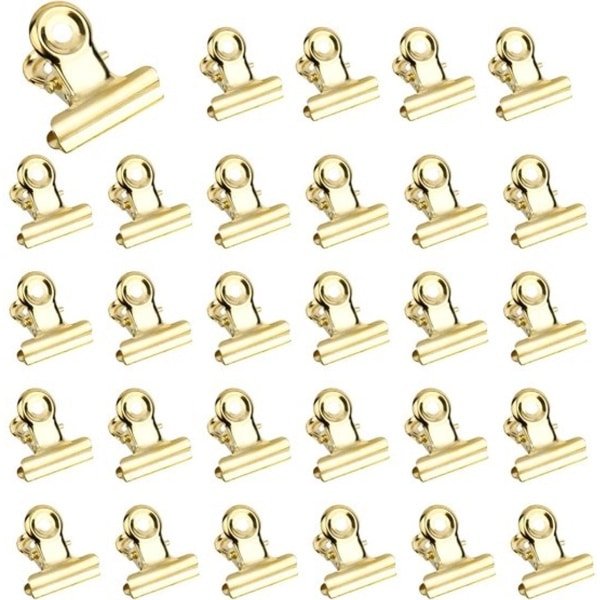 KARZO - Kleine Bulldog Paperclips, 60 Stuks, Goud, 22 mm, Kleine Clips Bindclips, Gouden Clips, Multifunctionele Clip voor Foto's, Kantoor, Keuken, Kantoor, Accessoires