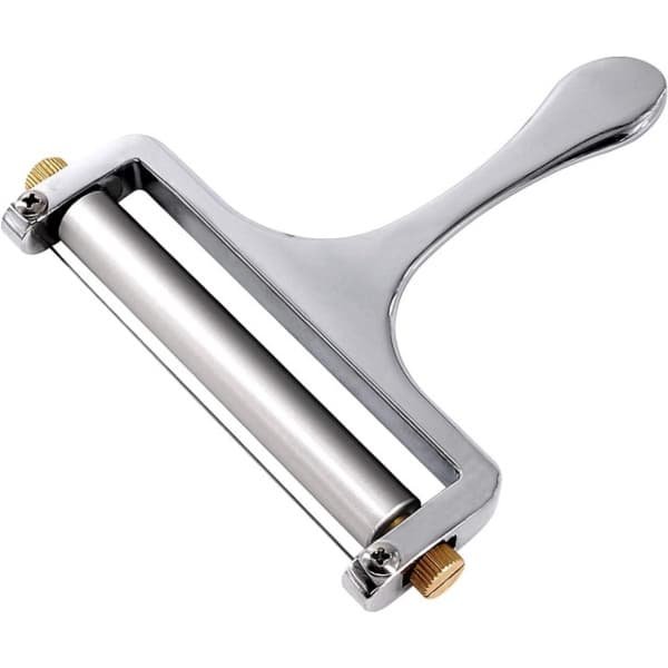 Kaasschaaf - Kaasschaaf voor harde kaas - Zinklegering - RVS - Verstelbare Dikte - Keuken Accessoires - Met rol en snijdraad - Kaasverdeler - Keukengerei - Geschikt voor keukens - 13X12.5X1.25CM - Zilver