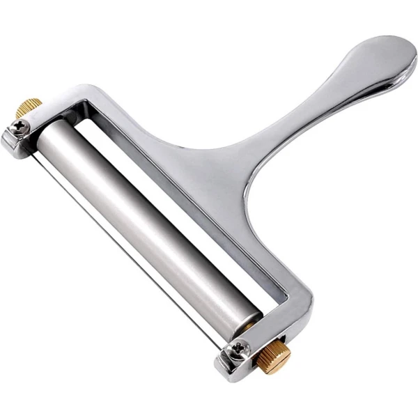 Kaasschaaf - Kaasschaaf voor harde kaas - Zinklegering - RVS - Verstelbare Dikte - Keuken Accessoires - Met rol en snijdraad - Kaasverdeler - Keukengerei - Geschikt voor keukens - 13X12.5X1.25CM - Zilver