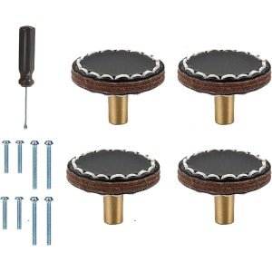 Kastknoppen van leer in zwart design voor kasten en lades - Set van 4 stuks - Geschikt voor huis, keuken, slaapkamer - Kledingkast accessoires