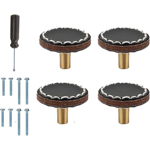 Kastknoppen van leer in zwart design voor kasten en lades - Set van 4 stuks - Geschikt voor huis, keuken, slaapkamer - Kledingkast accessoires