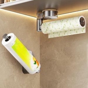 Keuken Organizer - Plasticfolie Houder - Papieren Rolhouder - Zuignap Keuken Rek - Ruimtebesparend Ophangrek - Geen Boorgaten - Keukenkast Accessoires - 2 Stuks - Grijs