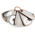Keukengerei Set 5-delig - Compacte Keukenhulp met Rasp, Pizzasnijder, Dunschiller & Flesopener - Ruimtebesparend voor Camping & Caravan - Keuken Accessoires Beige - 1 Set