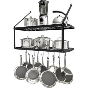 Keukengerei-houder pannenhouder keukenrek - keuken met 15 haken - hangrek kruidenpan rek - wandrek keukenstrip 75 cm - wandmontage mat zwart - HTML content toegevoegd ophangrek keukengerei