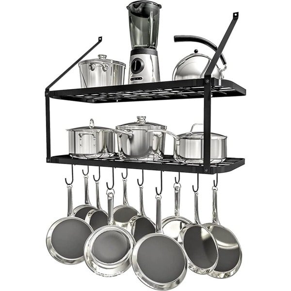 Keukengerei-houder pannenhouder keukenrek - keuken met 15 haken - hangrek kruidenpan rek - wandrek keukenstrip 75 cm - wandmontage mat zwart - HTML content toegevoegd ophangrek keukengerei