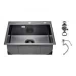 Keukenspoelbak - Inbouwspoelbak - Afmeting 68 x 45 x 19 cm - RVS - Enkele Kom - Met Accessoires - Voor Keuken, Bar en Camper - Zwart