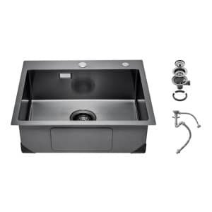 Keukenspoelbak - Inbouwspoelbak - Afmeting 68 x 45 x 19 cm - RVS - Enkele Kom - Met Accessoires - Voor Keuken, Bar en Camper - Zwart