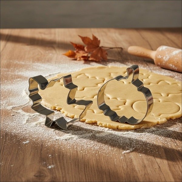 Koekjesvorm Set - Blad En Pompoen - Herfst & Halloween - RVS - Metaal - 8 Cm - 2 Stuks - Bakvorm - Keuken Accessoire - 2 stuks / set 1 Stuks [59037]