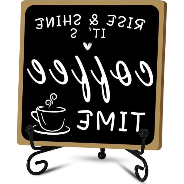 Koffie Bar Teken Decor - Zwart-Wit - IJzeren Stand - Tafelblad Plank Accessoires - Koffiestation Boerderij Keuken Kantoor.